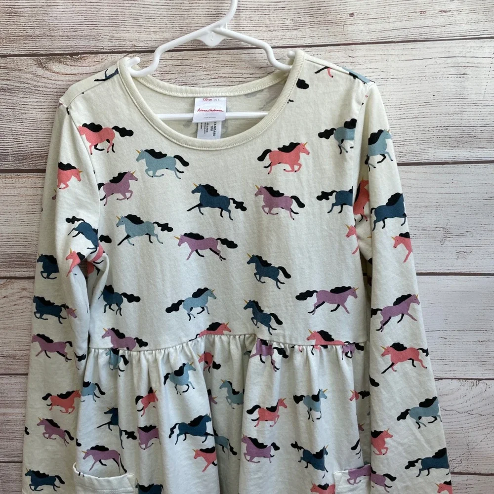 HANNA ANDERSSON LONG SLEEVE COTTON‎ KNIT DRESS IN UNICORN PRINT